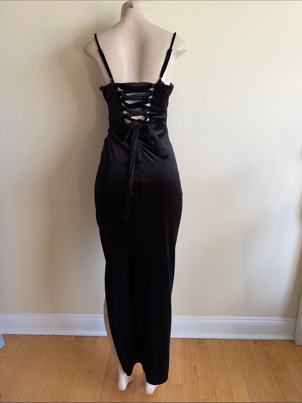 Black velvet Lace-Up Back Slip Dress
